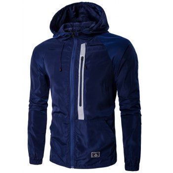 

Drawstring Design Hooded Zip-Up Jacket, Cadetblue