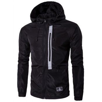 

Drawstring Design Hooded Zip-Up Jacket, Black