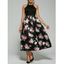 Floral Open Back Tea Length Dress - BLACK S