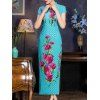 Cheongsam robe chinoise en velours imprimée fleurs - Azur S