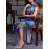 Cheongsam robe chinoise fendue imprimée fleurs colorée - multicolore M