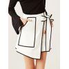 Contrast-Trim Tied-Up Surplice Mini Skirt - WHITE L