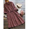 Tiny Floral Brushed Shirt Dress - WINE RED ONE SIZE