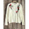 Pull Rétro brodé floral - Blanc ONE SIZE