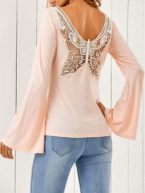 [17% OFF] 2019 Butterfly Pattern Flare Sleeve T-Shirt In SHALLOW PINK ...