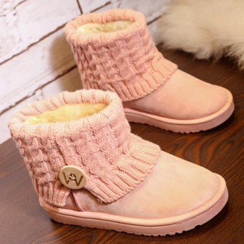 Button Cable Knitted Snow Boots PINK in Boots DressLily com