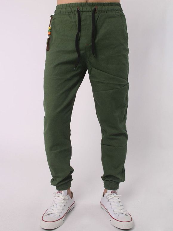 Pantalon de jogging resserré aux chevilles avec centure élastique， agrémenté perles - Vert Armée M