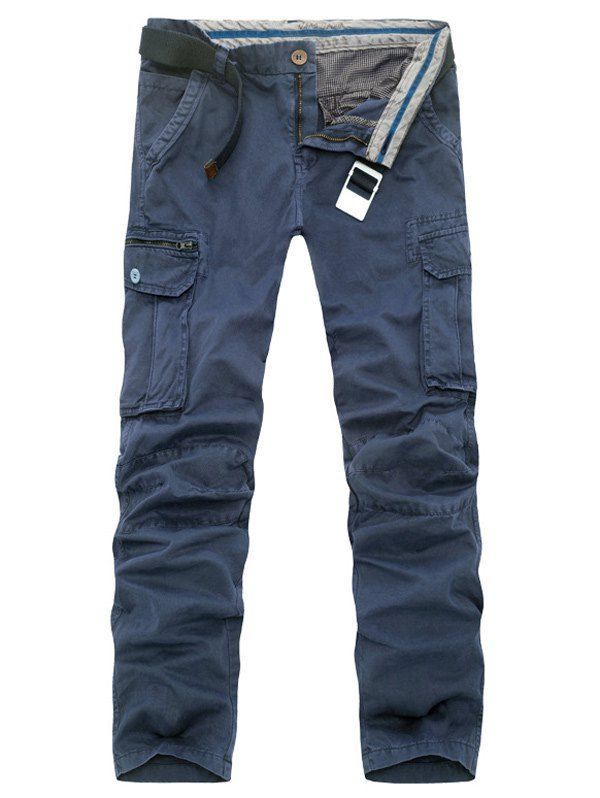 

Plus Size Slimming Pockets Embellished Cargo Pants, Blue