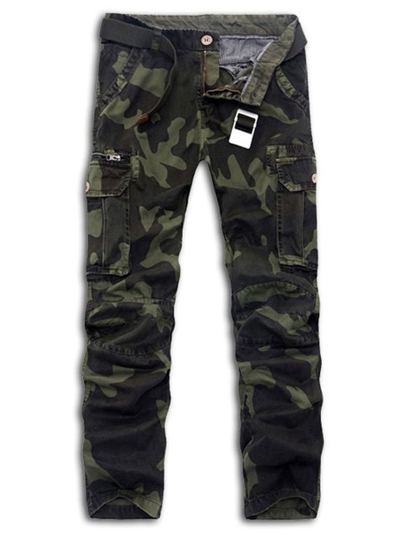 Pantalon cargo mince grande taille imprimé camouflage agrémenté poches - Vert Armée 34