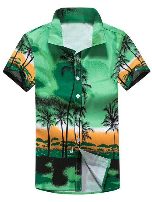 Manches courtes Tropical T-shirt imprimé - Vert 3XL