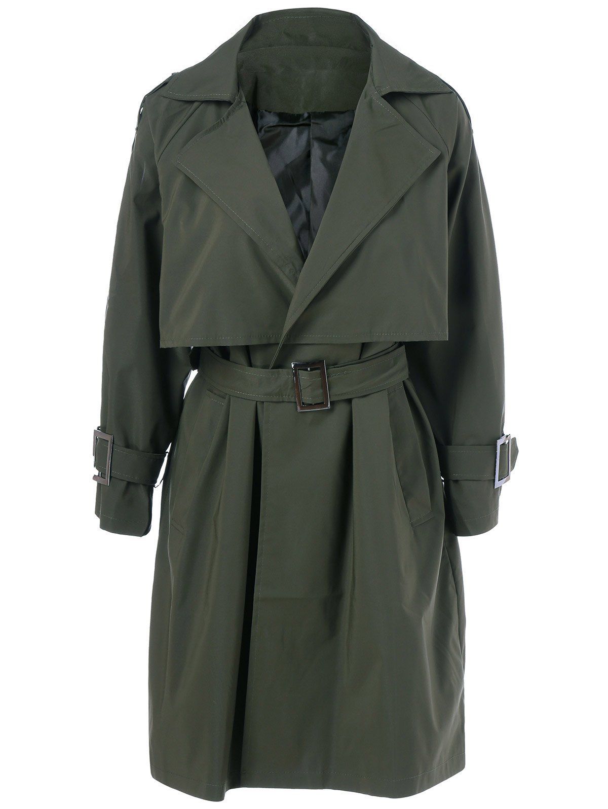 [17% OFF] 2021 Belted Patchwork Trench Coat In ARMY GREEN | DressLily