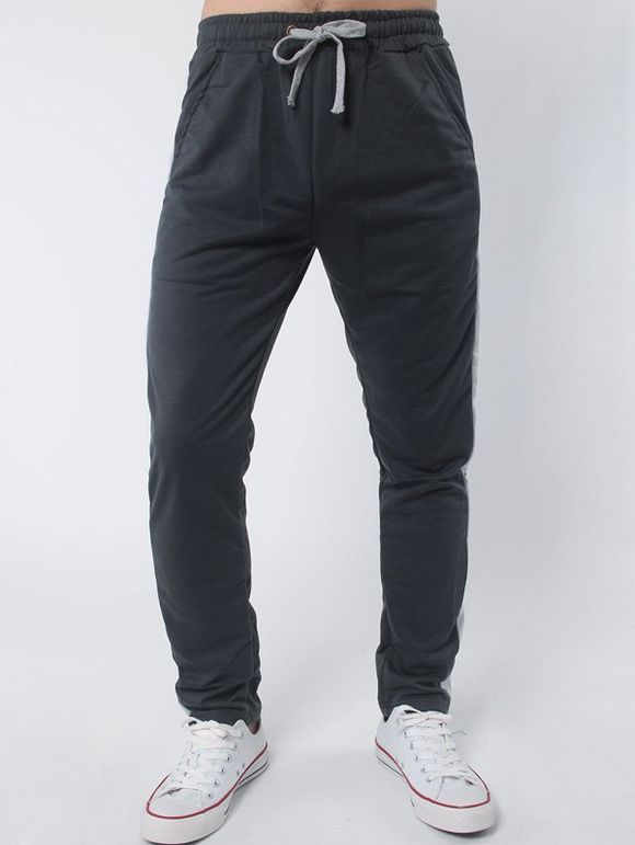 Pantalon avec centure élastique rayé à style décontracté - gris foncé M
