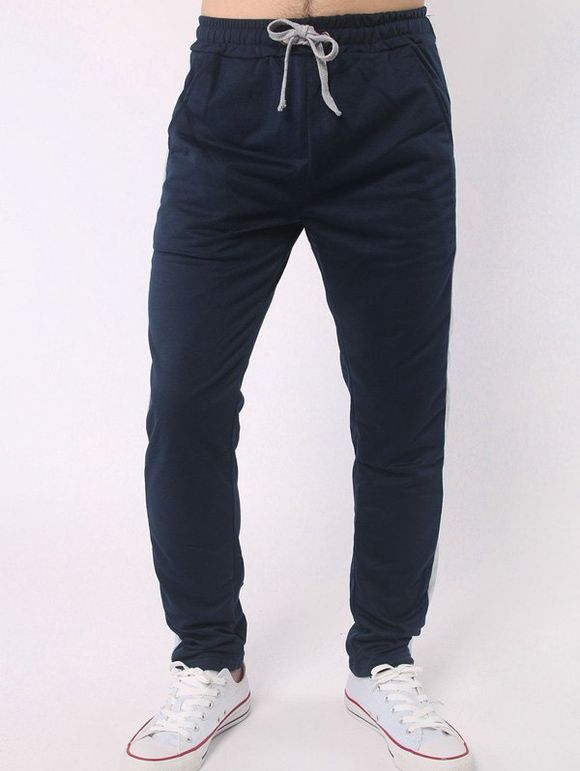 Pantalon avec centure élastique rayé à style décontracté - Cadetblue 5XL