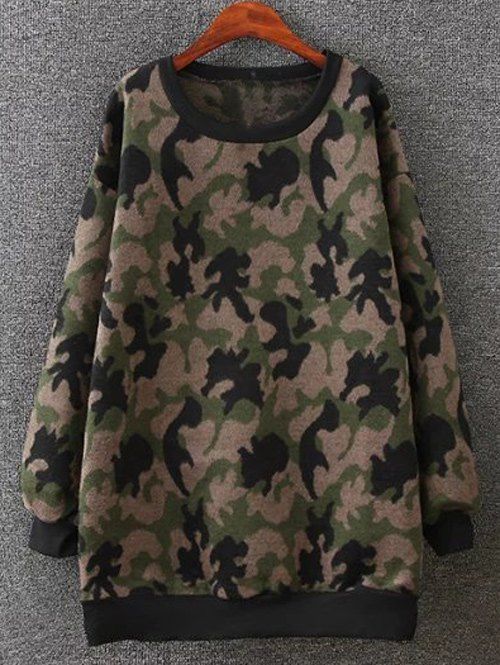 Sweat-shirt épais à grande taille imprimé de camouflage - Camouflage XL