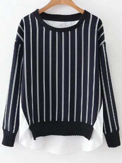 

High Low Stripes Spliced Sweatshirt, Blue and white