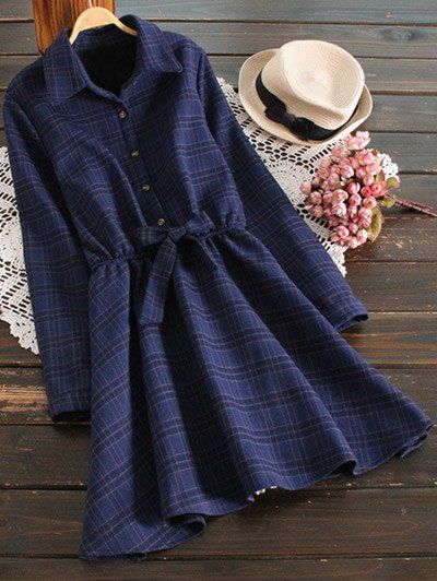 

Fleece Lining Checked Shirt Dress, Deep blue