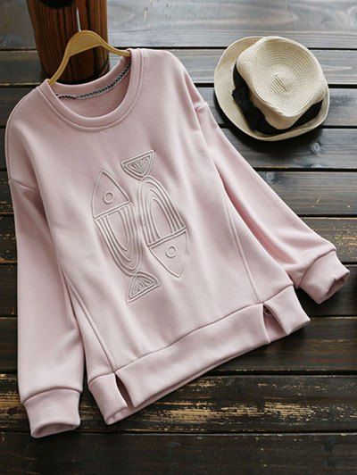 Crew Neck Fleece Lined Sweatshirt - PINK M