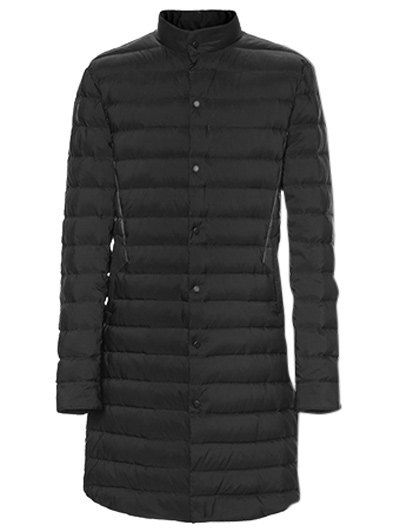 

Paneled Snap Button Up Quilted Coat, Black