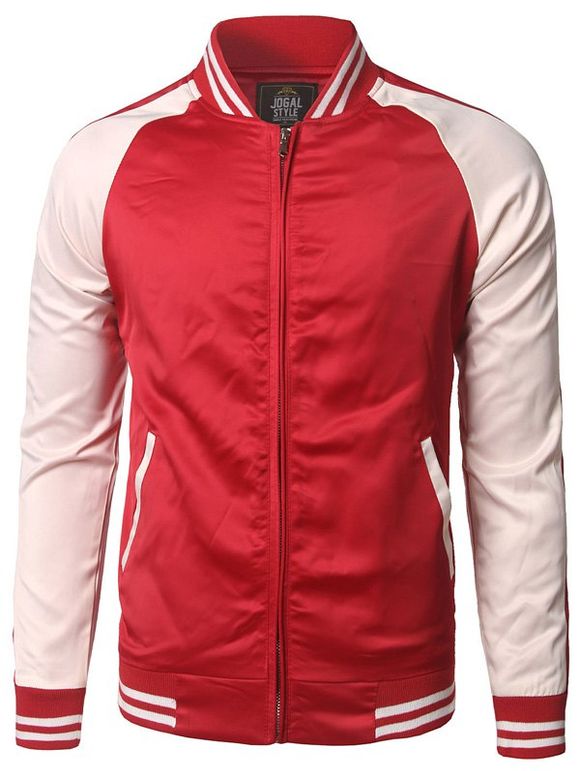 Veste zippée rayée à poche avec des bloc de couleur - Rouge XL