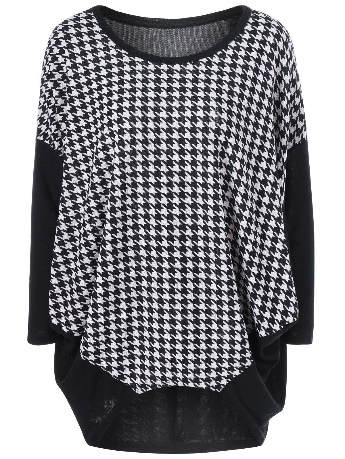 

Bat Sleeve Houndstooth Tee, White and black