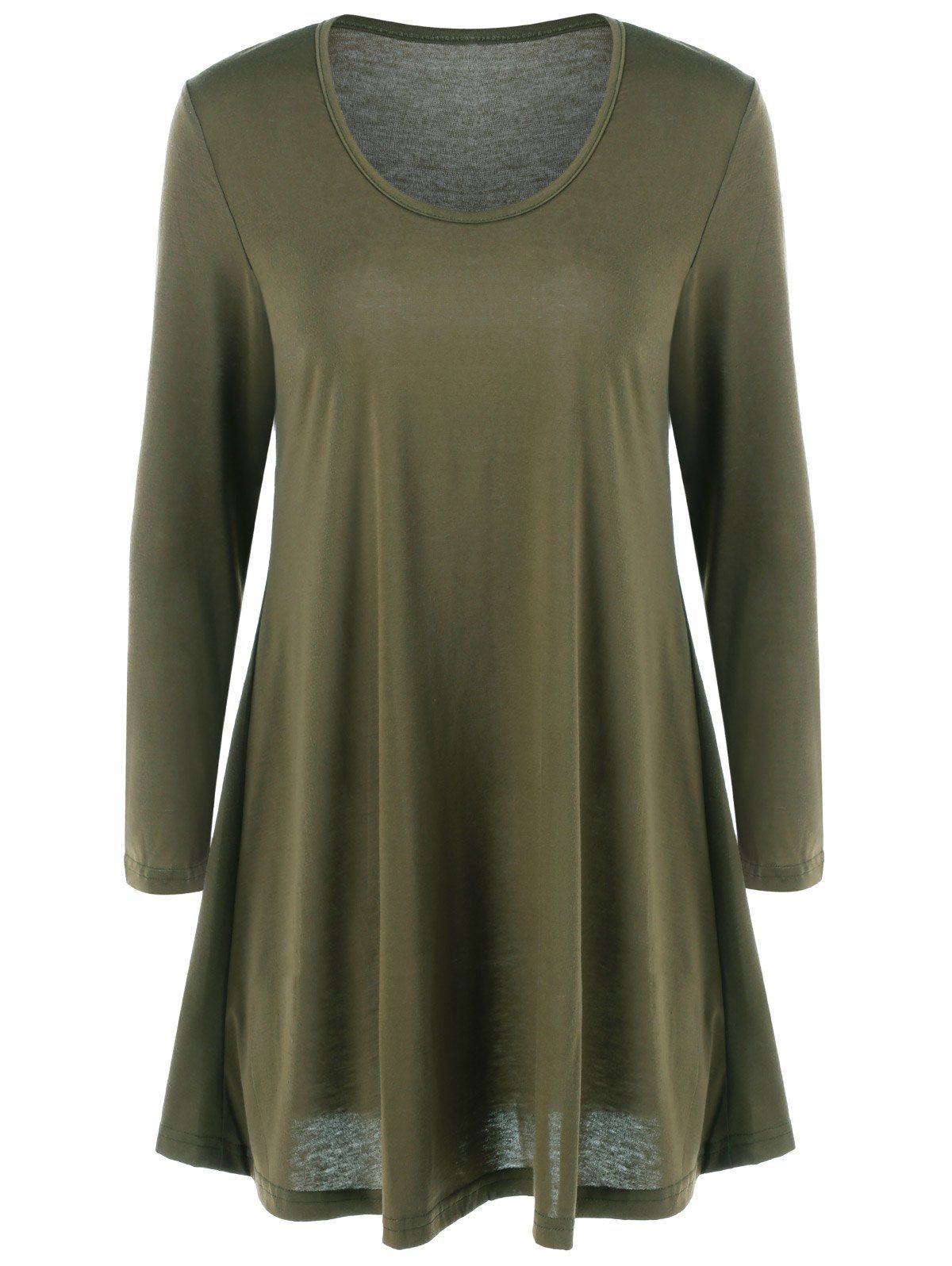 

Long Sleeve Short Babydoll Skater Dress, Army green