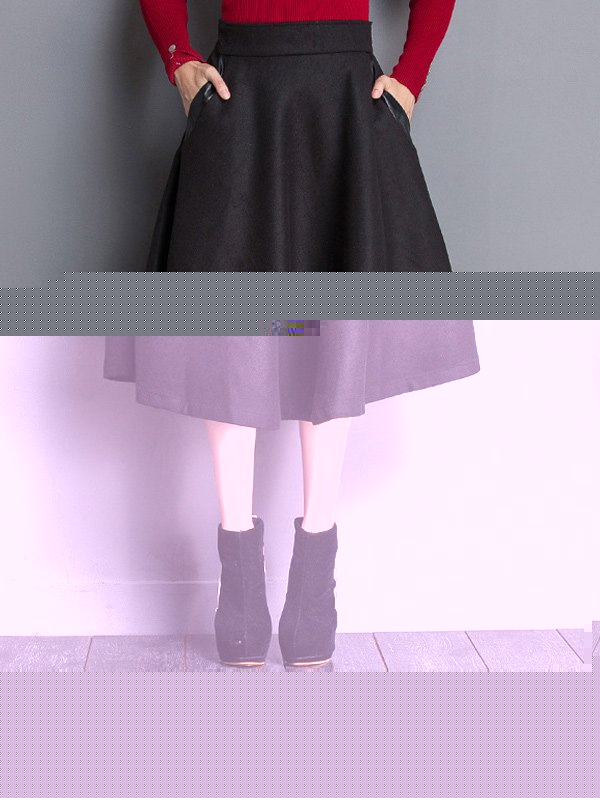 

A Line Wool Blend Midi Skirt With Pocket, Black