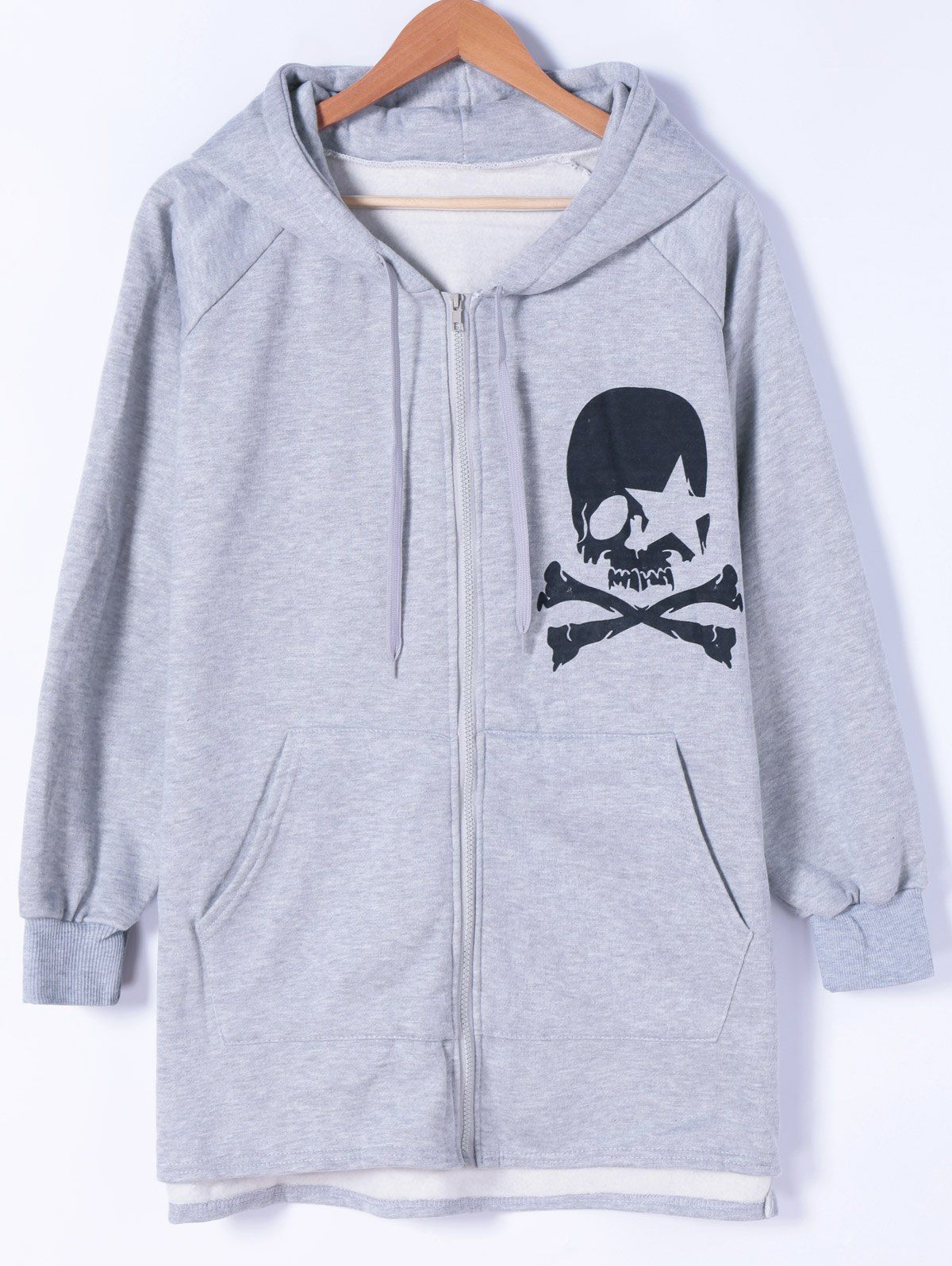 

Zipper Skulls Print Hoodie, Gray