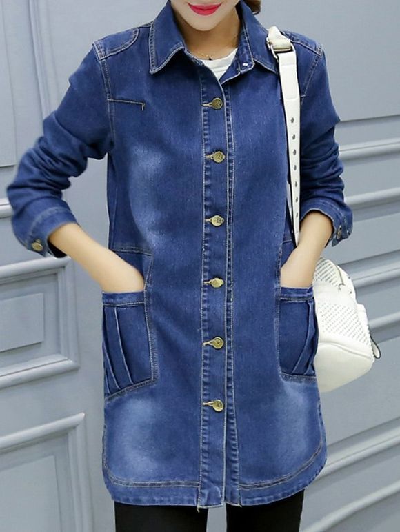 Manteau denim boutonné avec poches - Bleu Toile de Jean S
