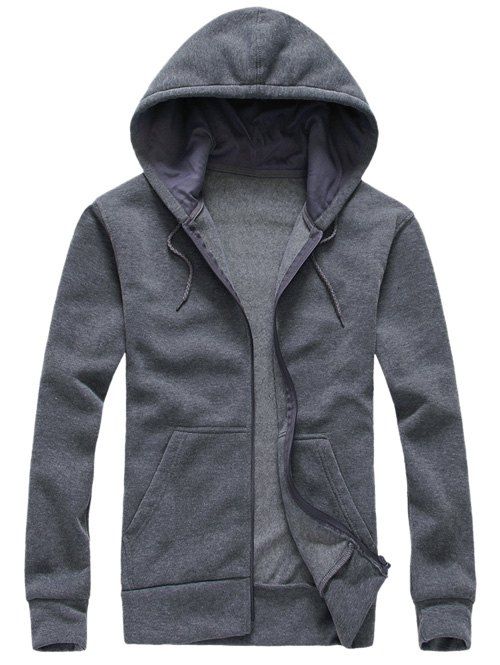 

Simple Hooded Zip-Up Hoodie, Gray