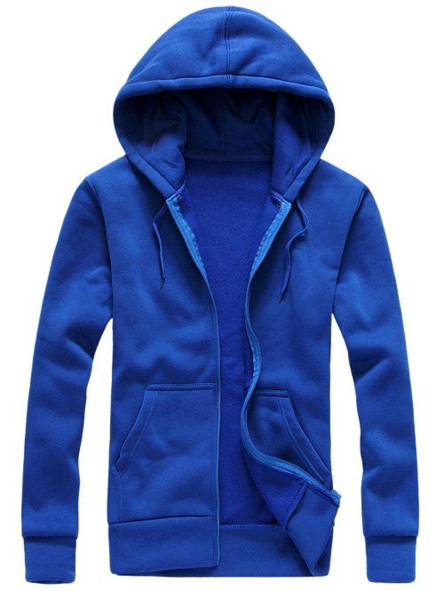 

Simple Hooded Zip-Up Hoodie, Blue