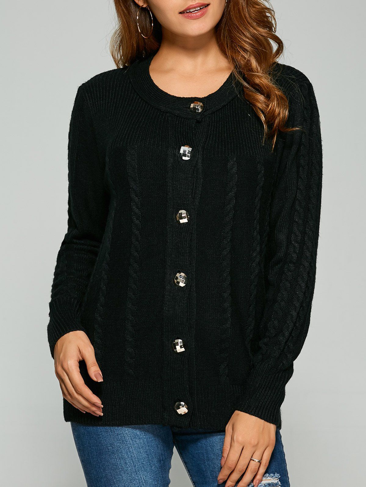 [41 OFF] 2021 Cable Knit Cardigan With Buttons In BLACK DressLily