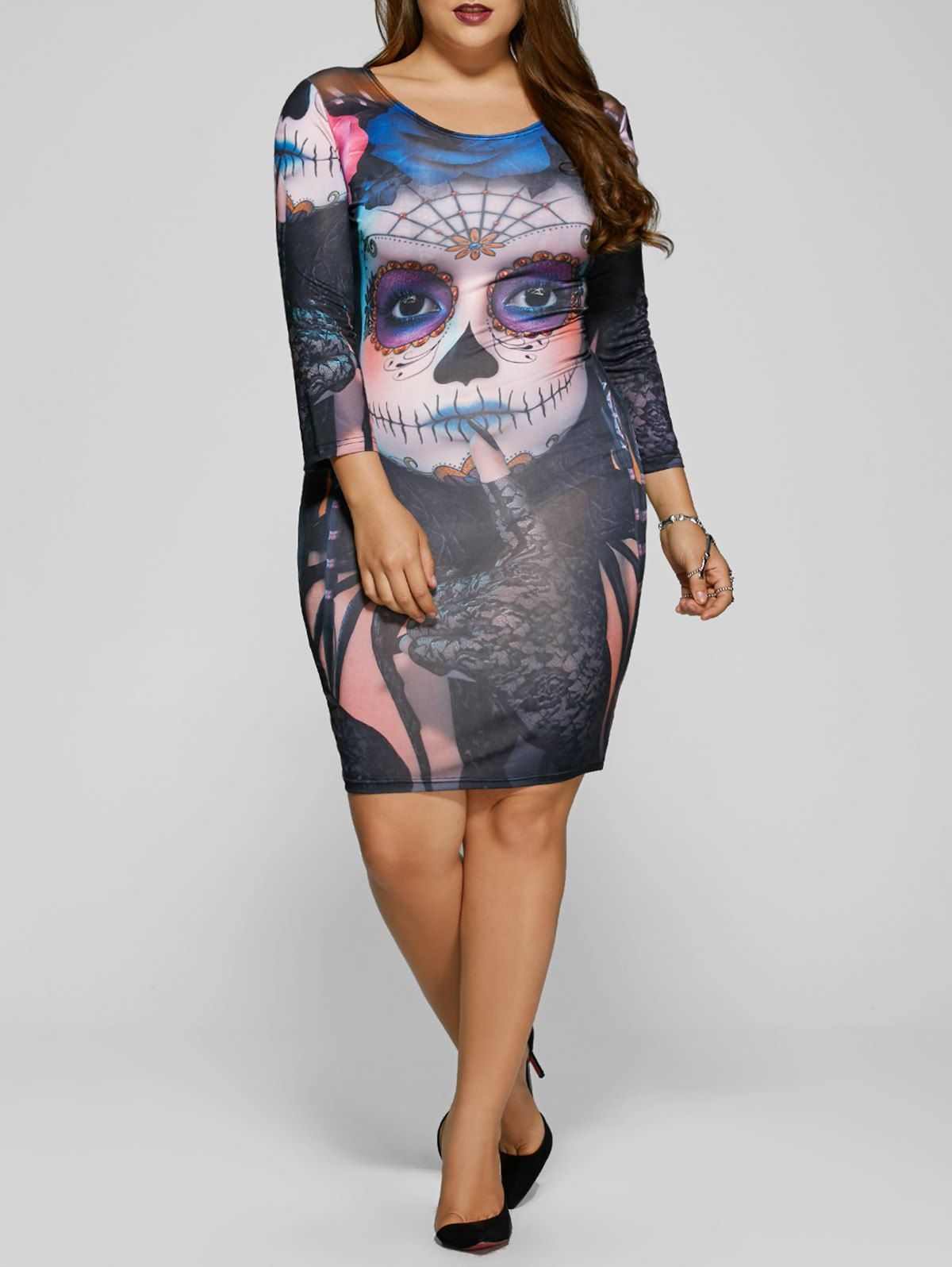 

Devil Skull Print Mini Bodycon Dress, Colormix