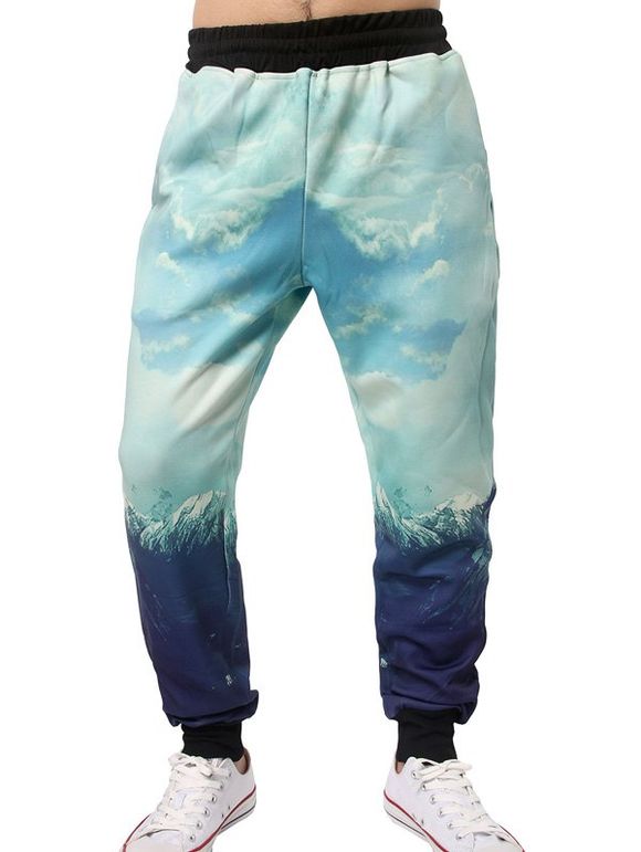 Pantalon jogging imprimé 3D ciel graphique - Bleu clair M