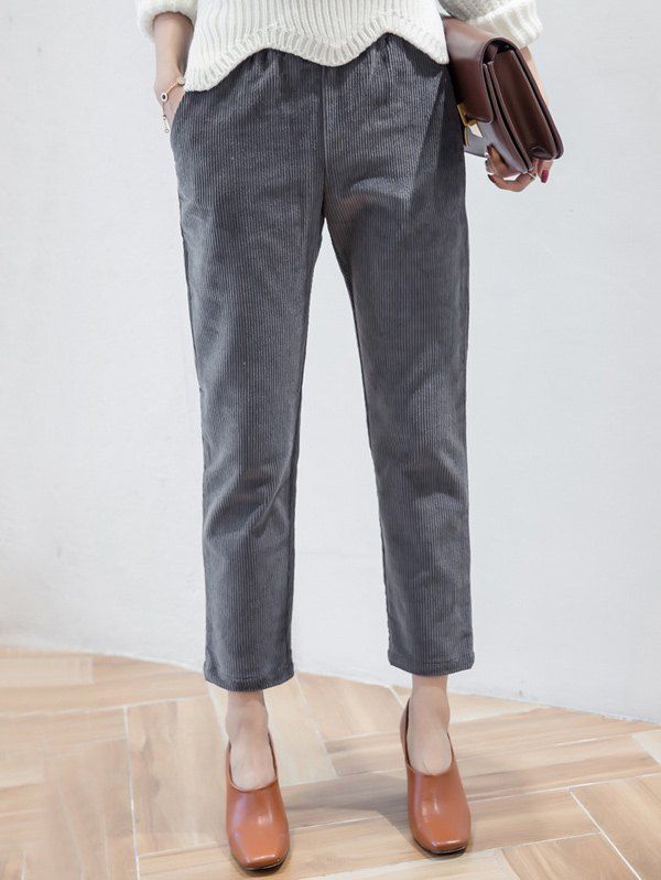 

Elastic Waist Corduroy Ninth Pants, Gray