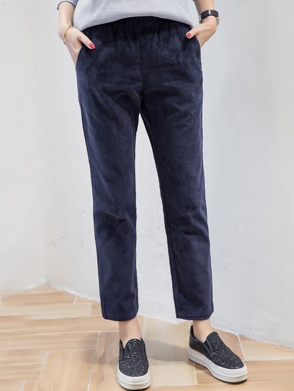 Pantalon 9/10 en velours côtelé taille élastique - Bleu Violet M