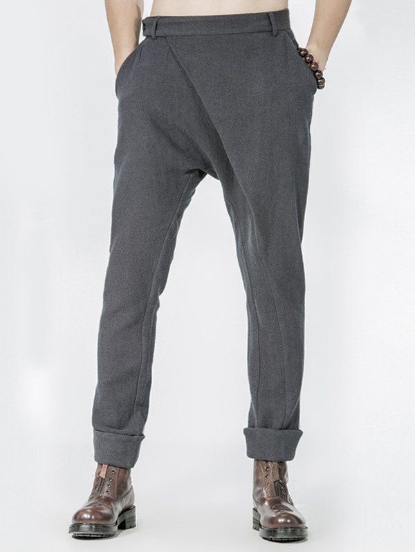 

Drop Crotch Single Pocket Back Wrap Pants, Gray