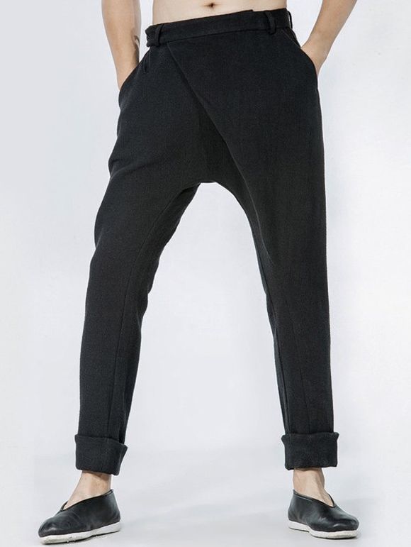 Baisse Pantalons simple Crotch Pocket Retour Wrap - Noir 34