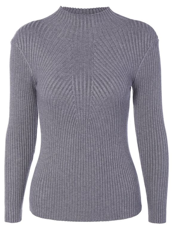 Pull-over en maille moulant col roulé - Gris ONE SIZE