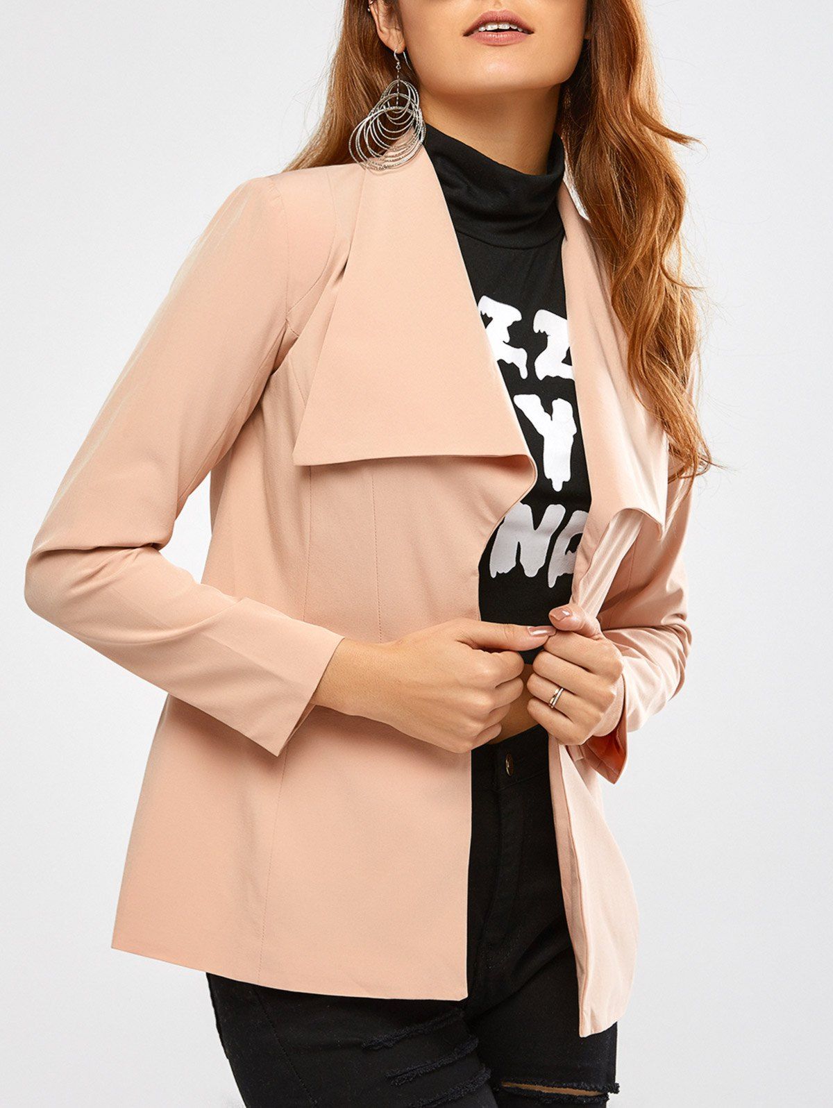 

Back Slit Drape Front Pocket Designed Blazer, Apricot