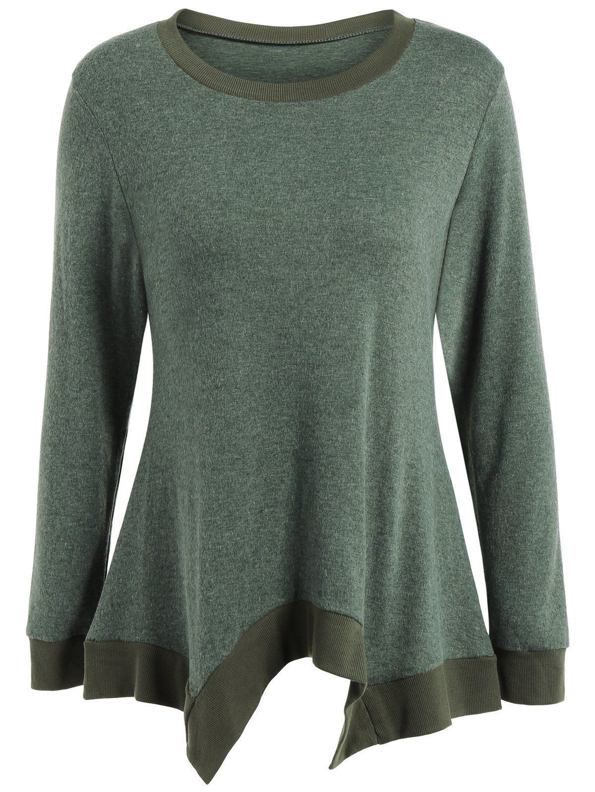 

Autumn Covered Edge Asymmetric Pullover Knitwear, Army green