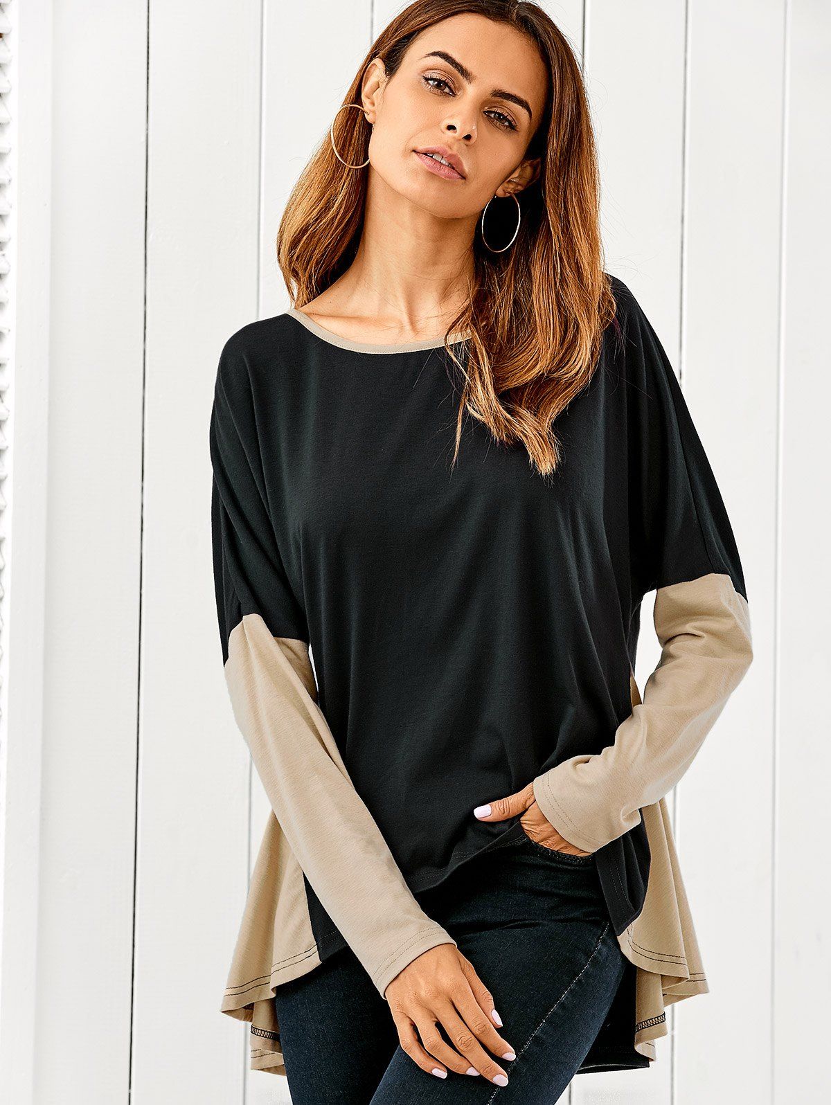 

Patchwork High Low Blouse, Black