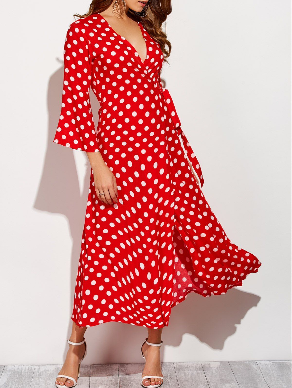 polka dot maxi wrap dress
