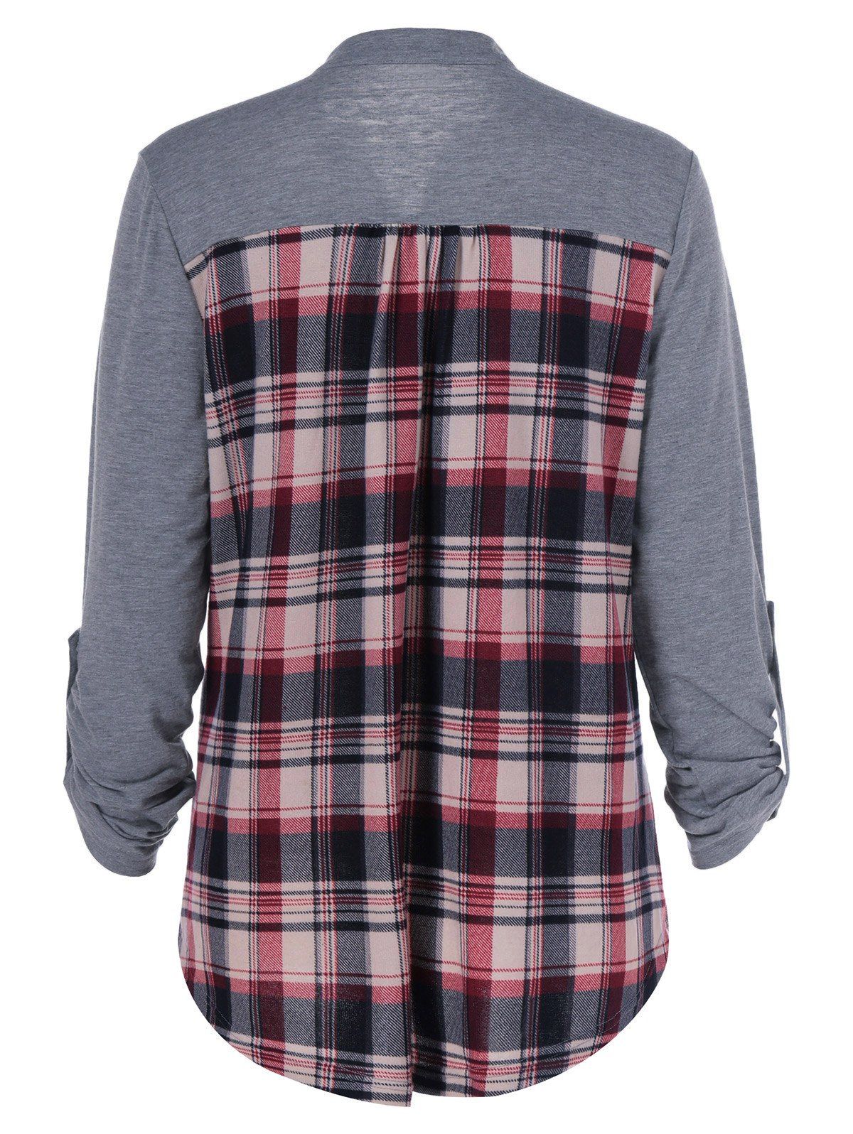 2018 plaid patchwork adjustable sleeve t shirt checked xl 2018 plaid patchwork adjustable sleeve t shirt checked xl
