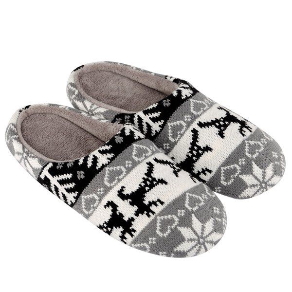 [34 OFF] 2021 Snowflake Heart Knitted Winter Slippers In GRAY DressLily