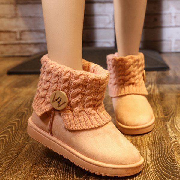 

Button Cable Knitted Snow Boots, Pink