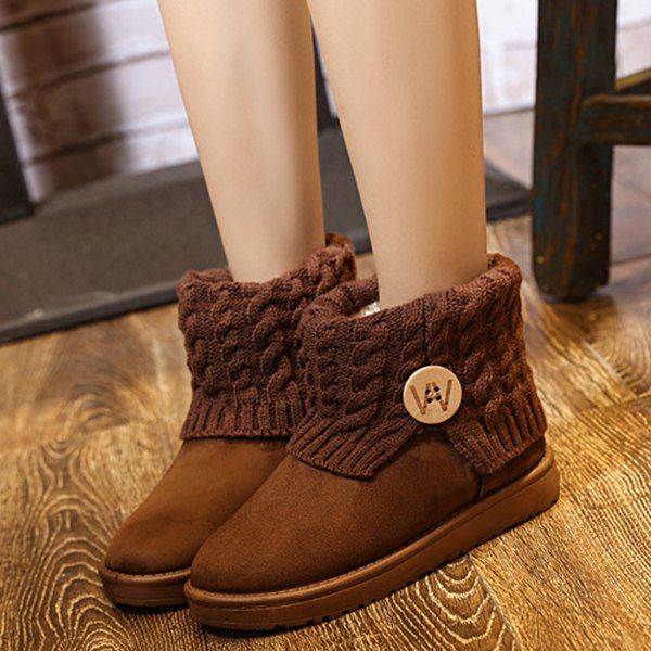 Button Cable Knitted Snow Boots, BROWN in Boots | DressLily.com