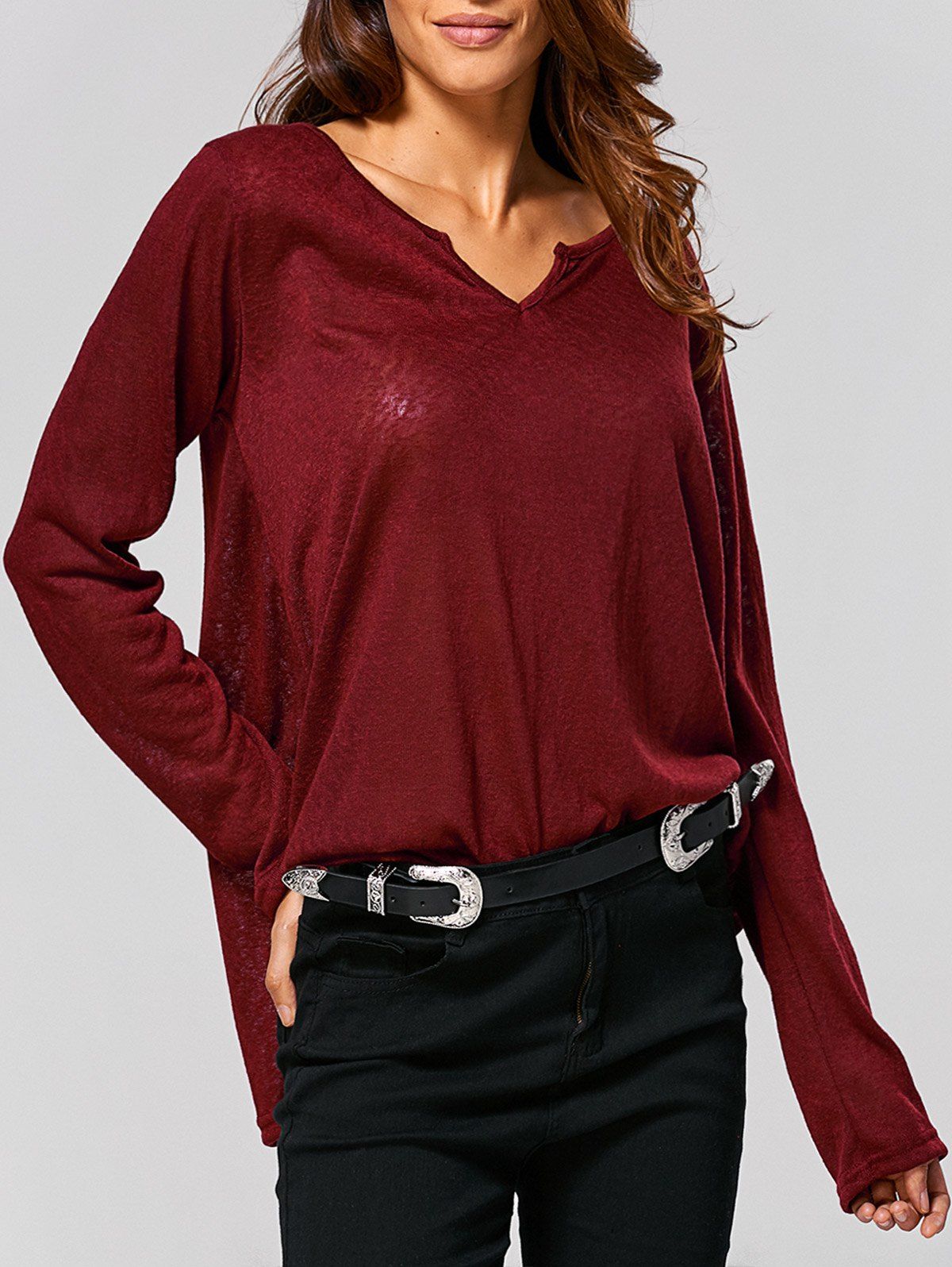 

Swing Plain Long Sleeve T-Shirt, Wine red
