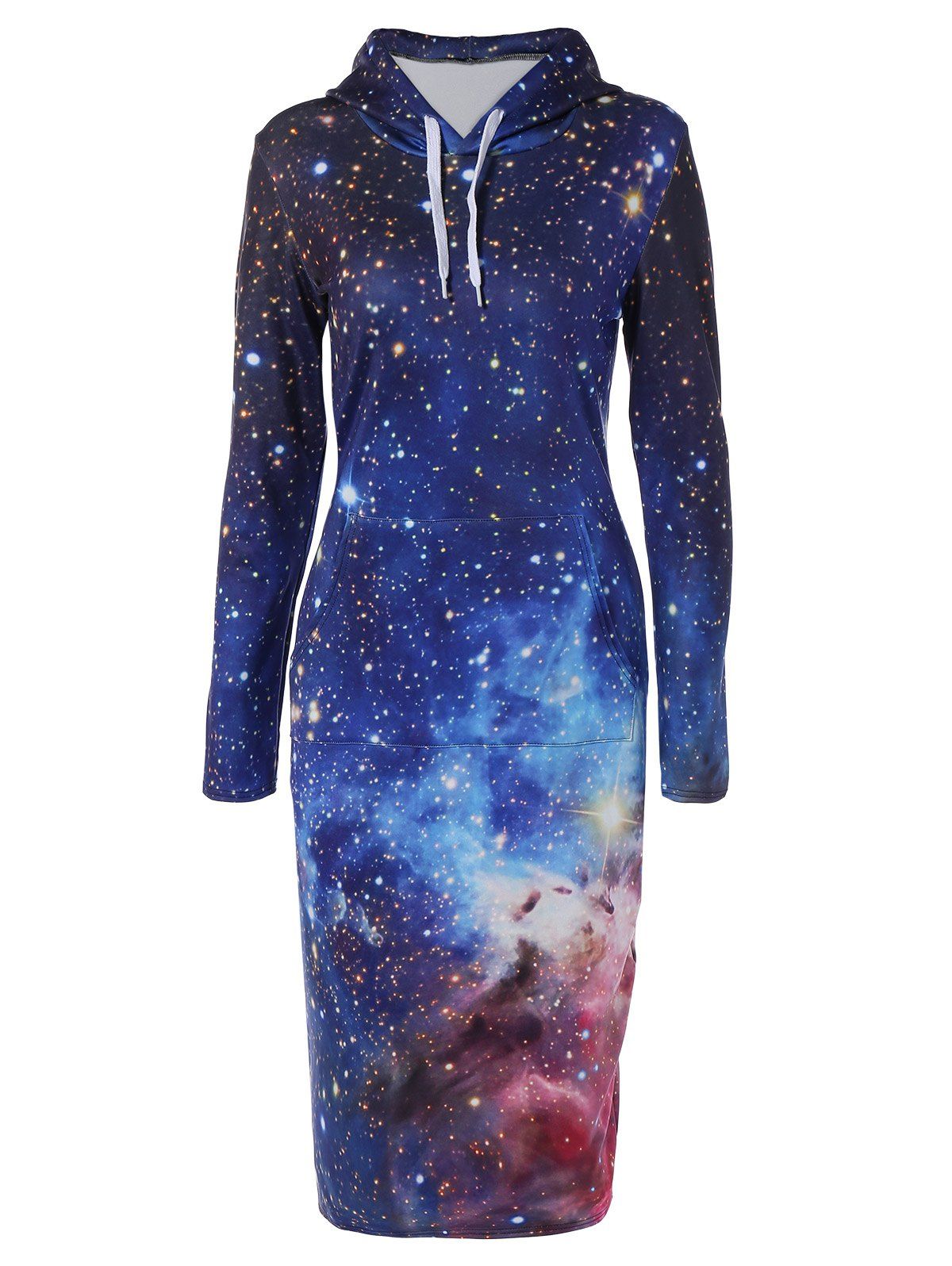 

Hooded 3D Galaxy Print Dress, Blue