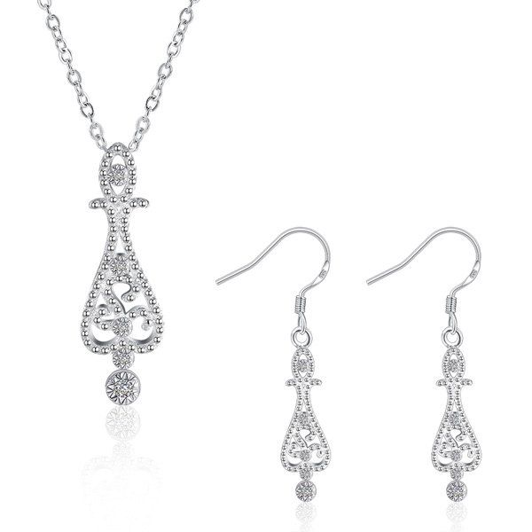 

Water Drop Embellished Jewelry Set, Silver