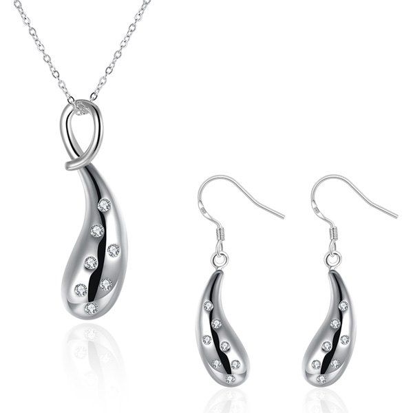 

Rhinestone Teardrop Embellished Jewelry Set, Silver
